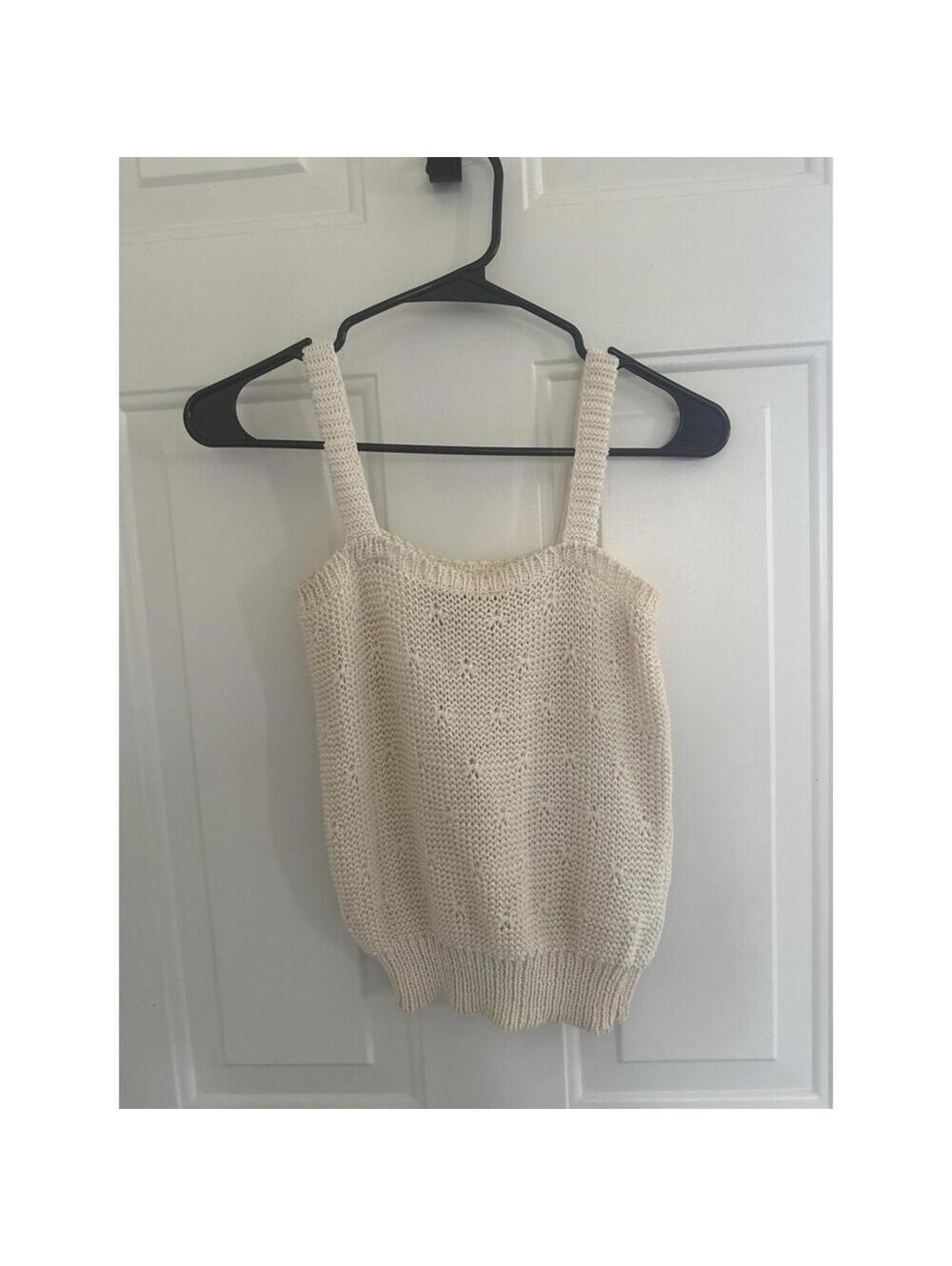 Cream White Knit Crop Top Sleeveless Square Neck Tank